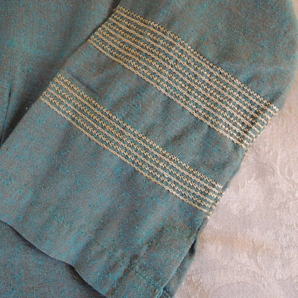 Tarsian & Blinkley Green 100% Raw Silk Beaded Afghan Top S - Picture 2 of 11